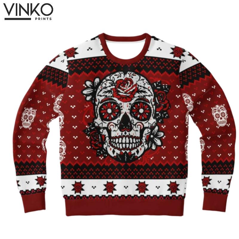 2022 DAY OF THE dead red Ugly Christmas Sweater