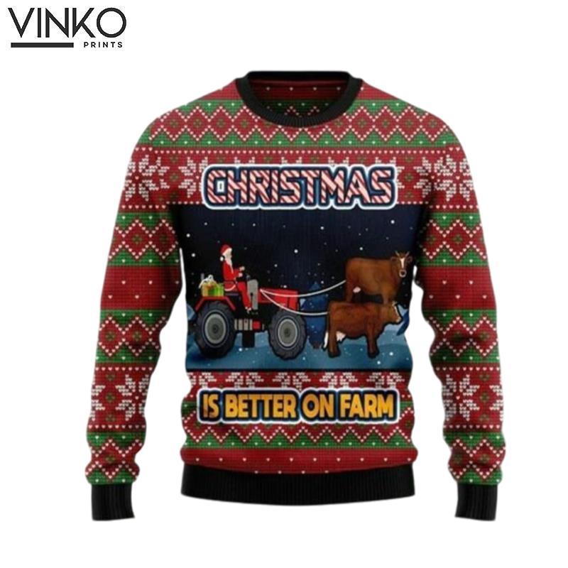 3D Christmas Is Better On Farm Ugly Christmas Sweater