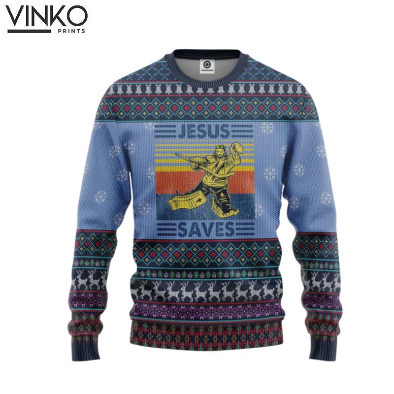 3D Custom Cosplay Jesus Saves Hockey Ugly Christmas Sweater