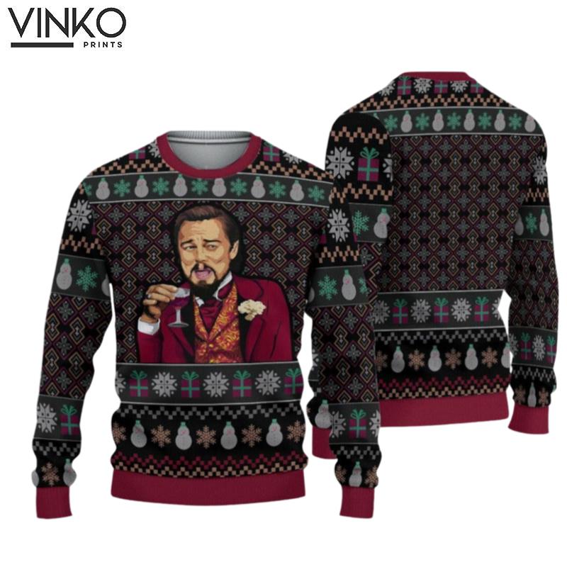 3D Laughing Leo DiCaprio Meme Ugly Christmas Sweater