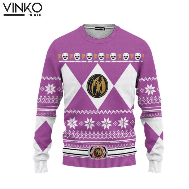 3D Mighty Morphin Pink Power Rangers Ugly Christmas Sweater