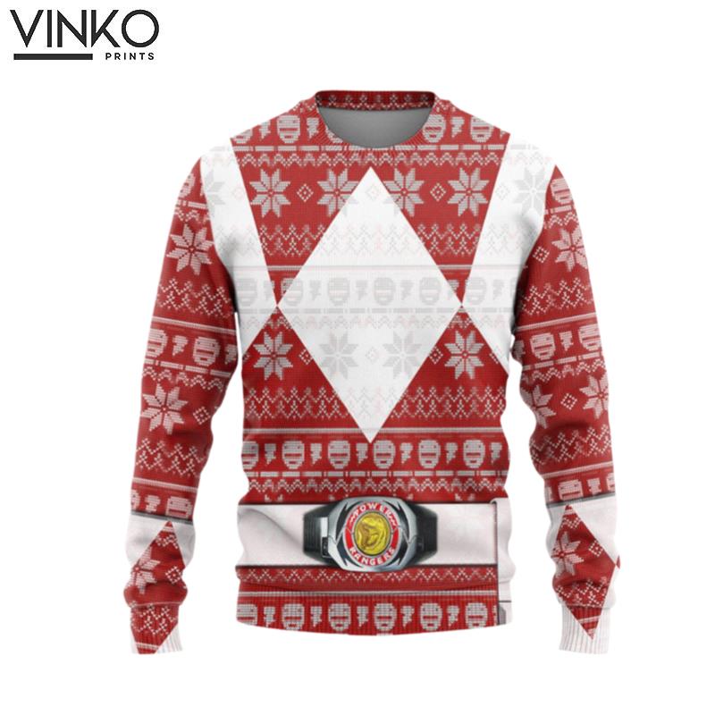 3D Mighty Morphin Red Power Ranger Ugly Christmas Sweater