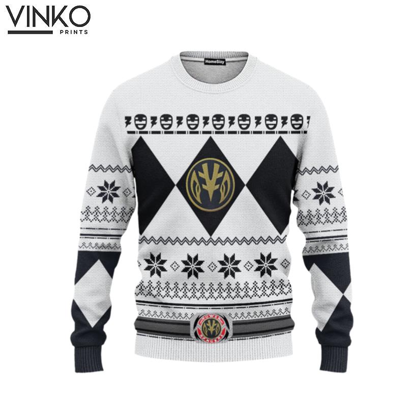 3D Mighty Morphin White Power Rangers Ugly Christmas Sweater