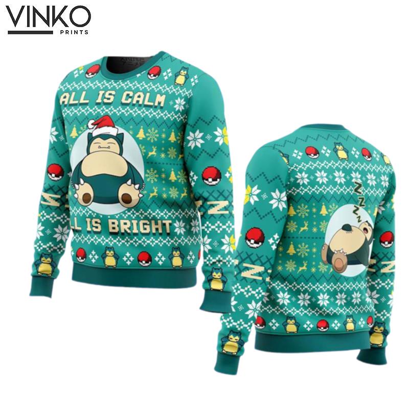 All Is Calm All Bright Snorlax Merry Xmas Ugly Christmas Sweater