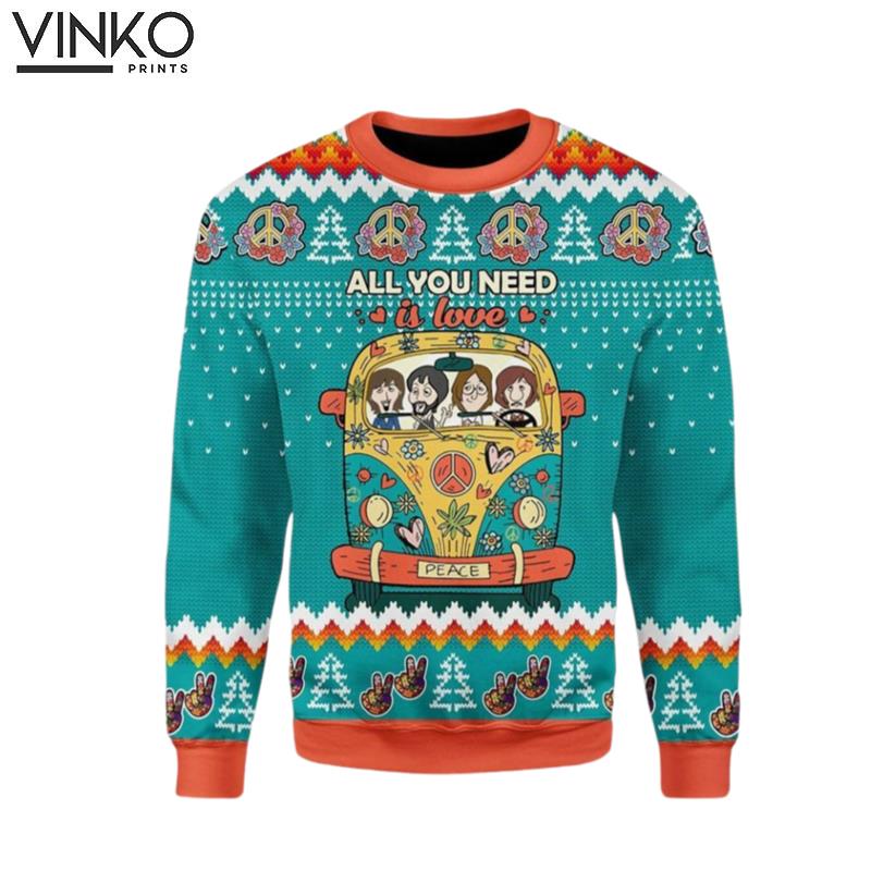 All You Need Is Love Hippie Peace Bus 3D Ugly Christmas Sweater