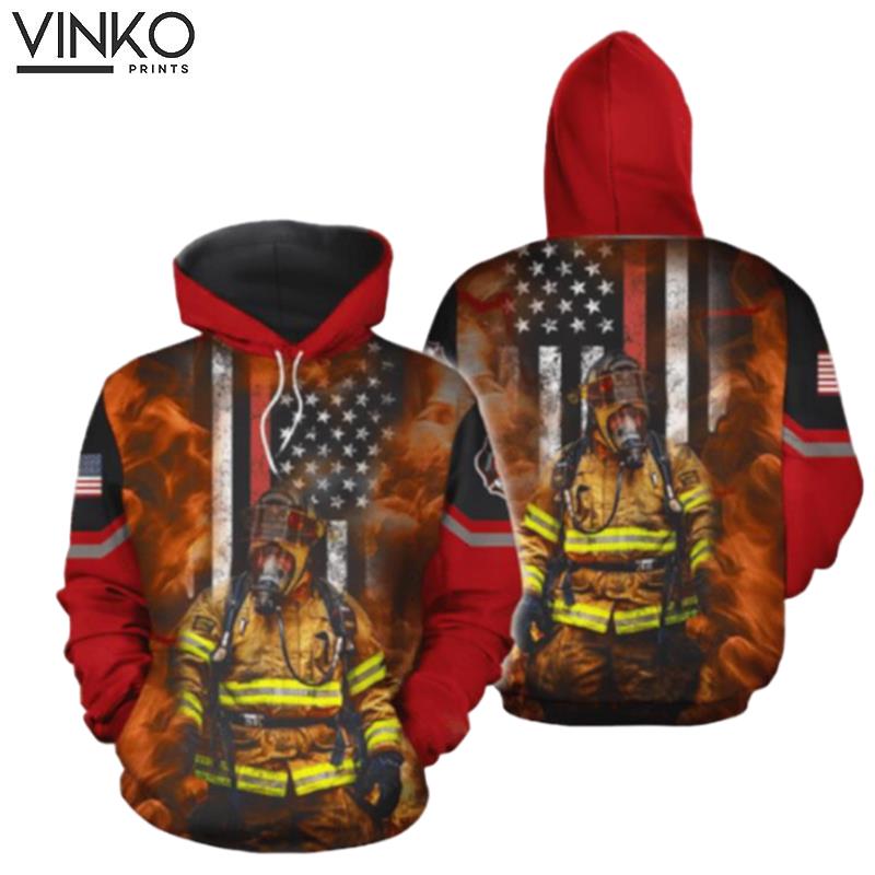 Amazing Red Line Us Fireman Hoodie