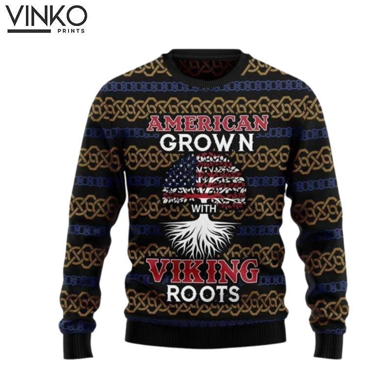 American Grown With Viking Roots 3D Ugly Christmas Sweater