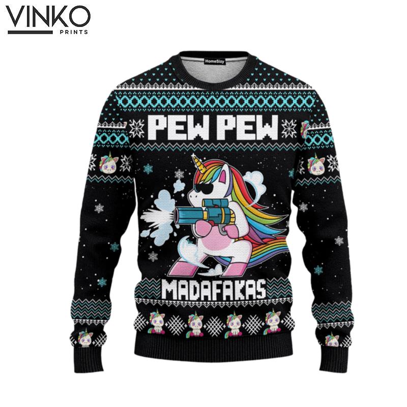 Animal Unicorn Pew Pew Ugly Christmas Sweater