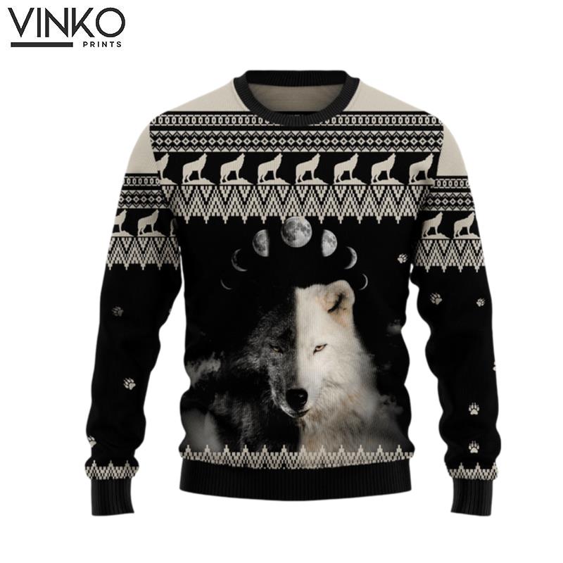 Animal Wolf Day And Night Ugly Christmas Sweater