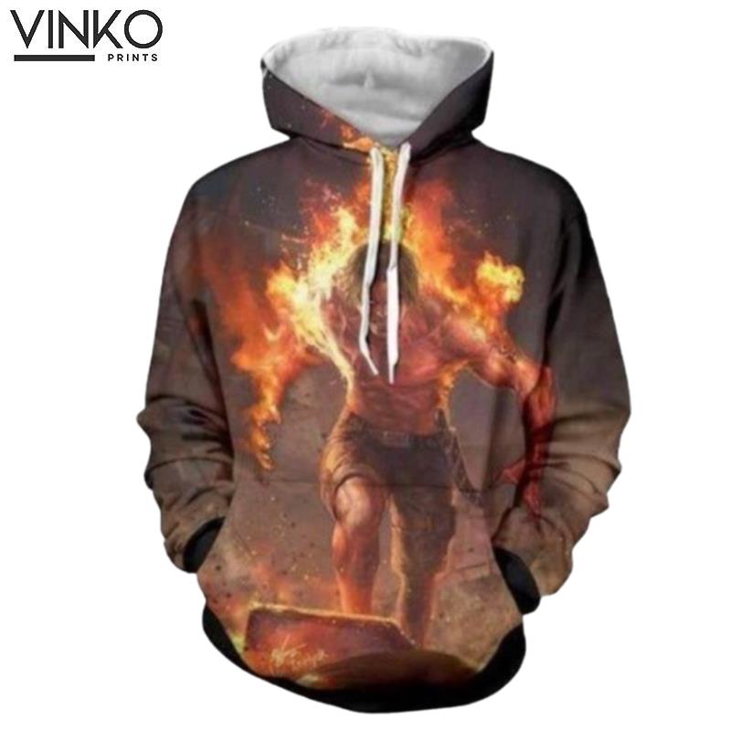 Anime One Piece Ace On Fire Hoodie