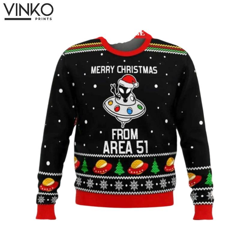 Area Aliens Merry Christmas from Area 51 Knitted Ugly Christmas Sweater