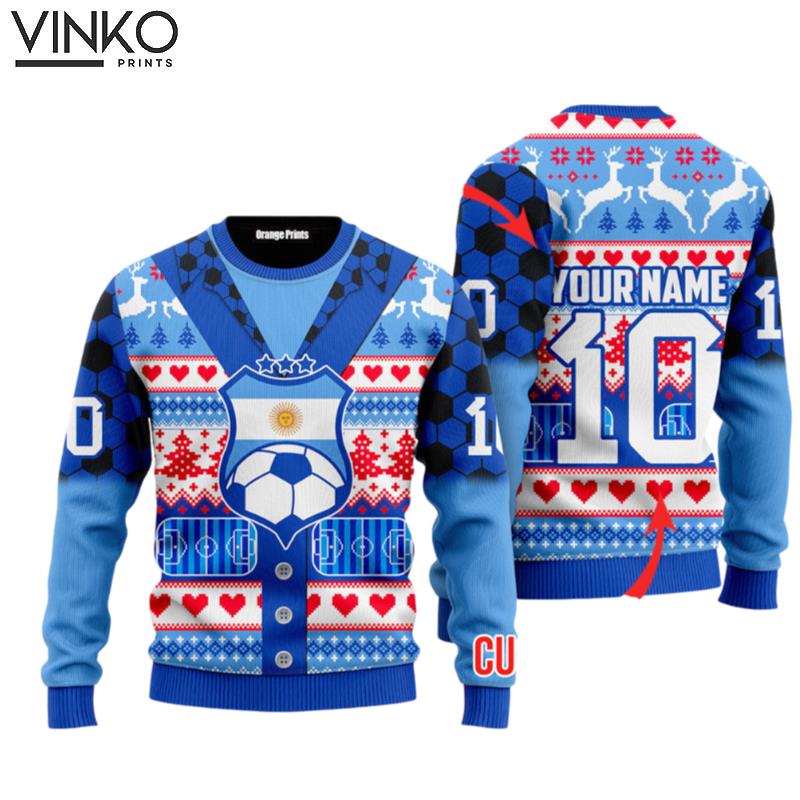 Argentina Football Custom Name Ugly Christmas Sweater