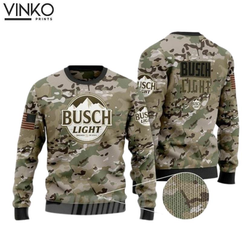 B U C H Beer Camo Army US Woolen Ugly Christmas Sweater