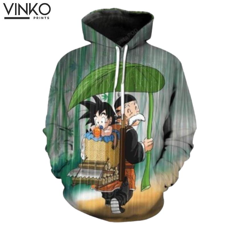 Baby Goku And Grandpa Gohan In The Rain Dragon Ball Z Hoodie