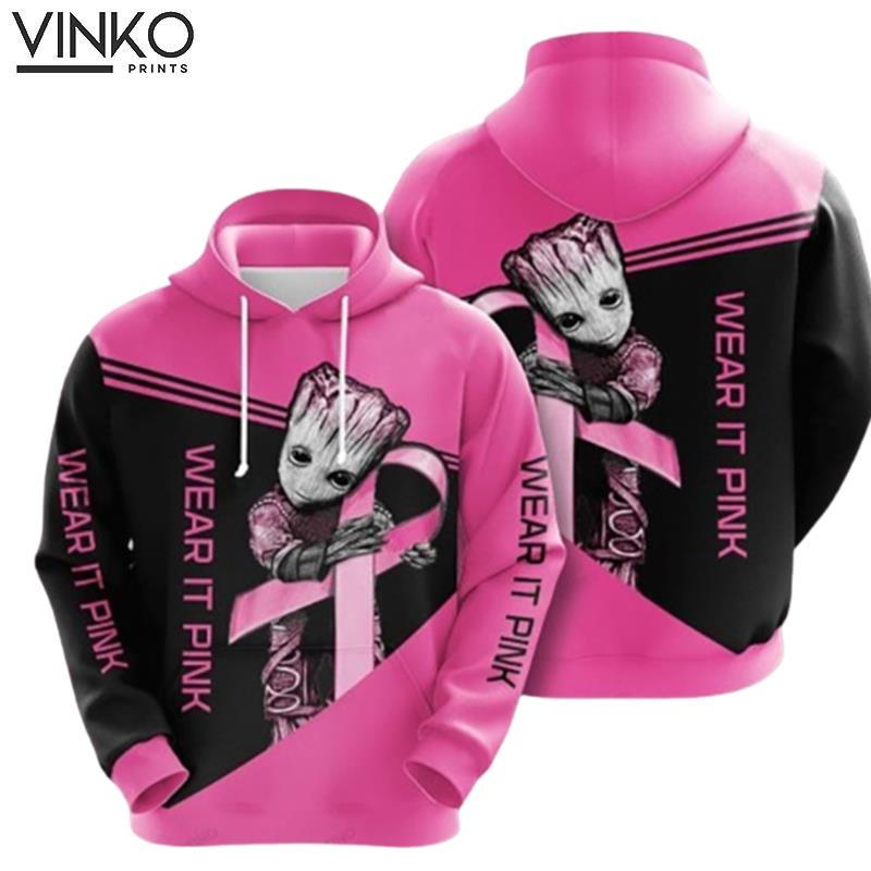 Baby Groot Wear It Pink Breast Cancer Hoodie