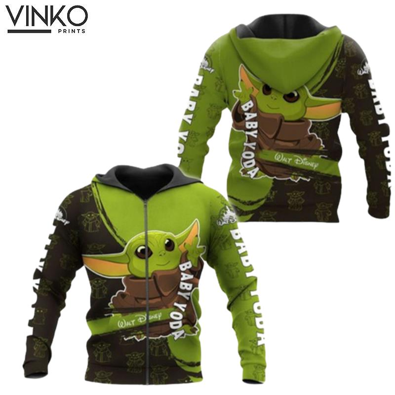 Baby Yoda Green Black Pattern Walt Disney Hoodie