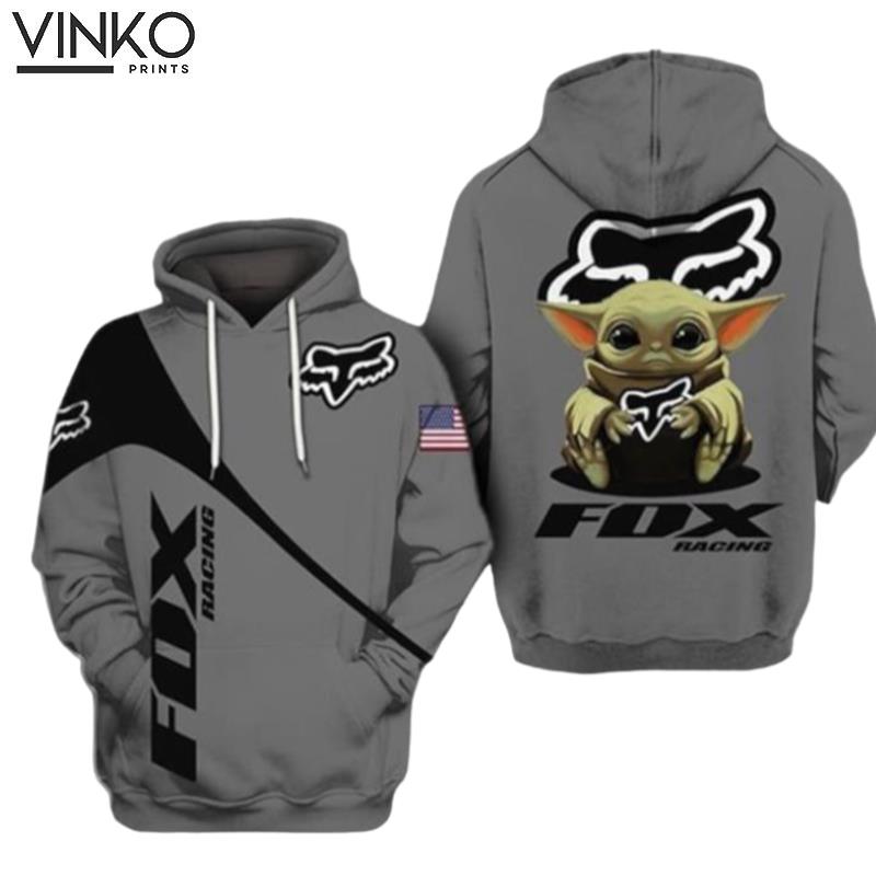 Baby Yoda Holding Fox Racing Hoodie