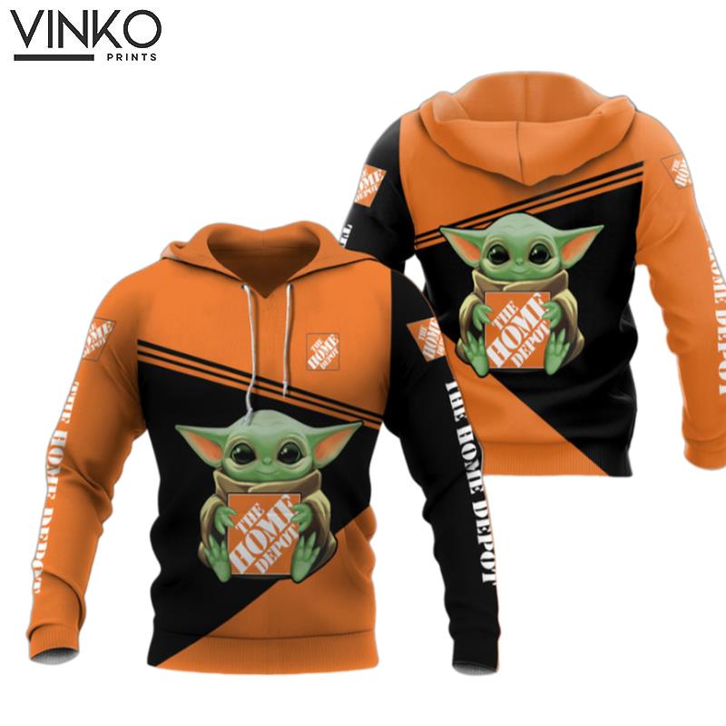 Baby Yoda Hug Logo The Home Depot Black And Orange Hoodie