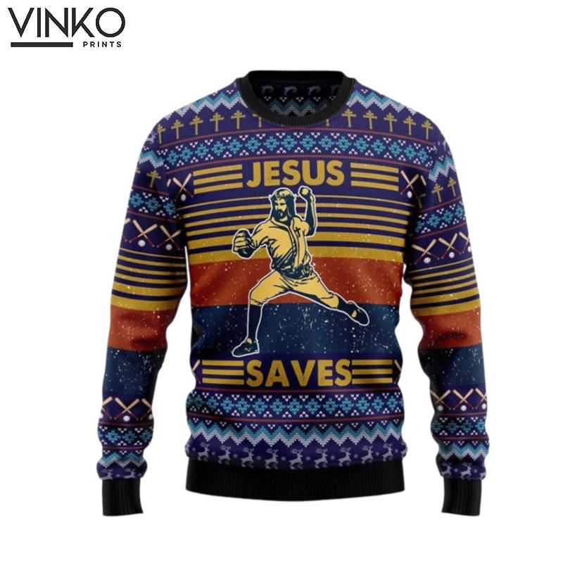 Baseball Jesus Save Gifts For Christians Ugly Christmas Sweater