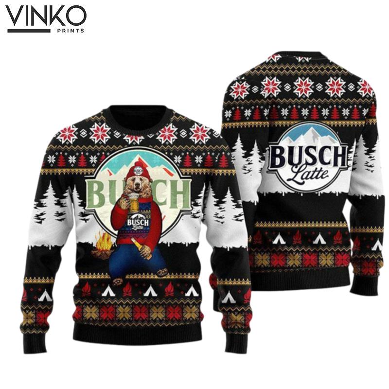 Bear Drinking Busch Latte Ugly Christmas Sweater