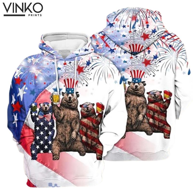 Bear With Firework 4Th Of July Independence Day Hoodie