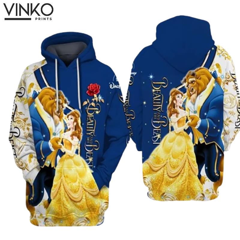 Beauty And Beast Rose Blue Yellow Disney Hoodie