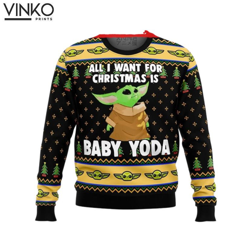 Beb Yoda Todo lo que quiero Mandalorion Star Wars Suter feo de Navidad Regalo de Navidad Ugly Christmas Sweater