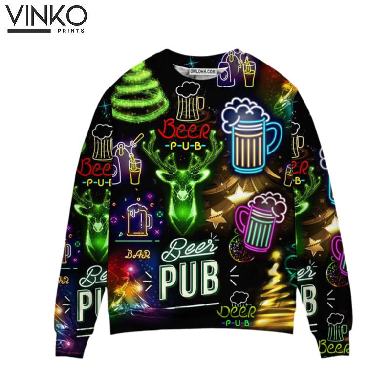 Beer Christmas Neon Art Drinking Ugly Christmas Sweater