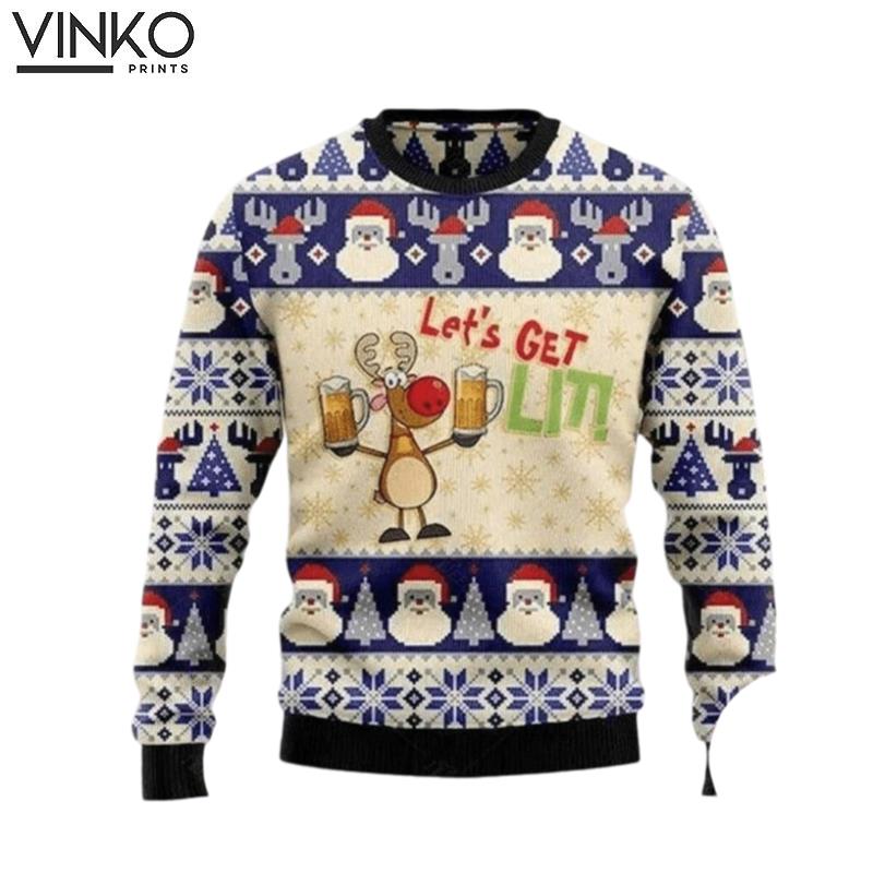 Beer Lets Get Lit Xmas Ugly Christmas Sweater