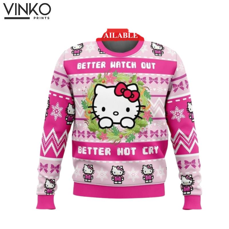 Better Watch Out Animated Kitten Christmas Shirt Better Not Cry Ugly Christmas Sweater