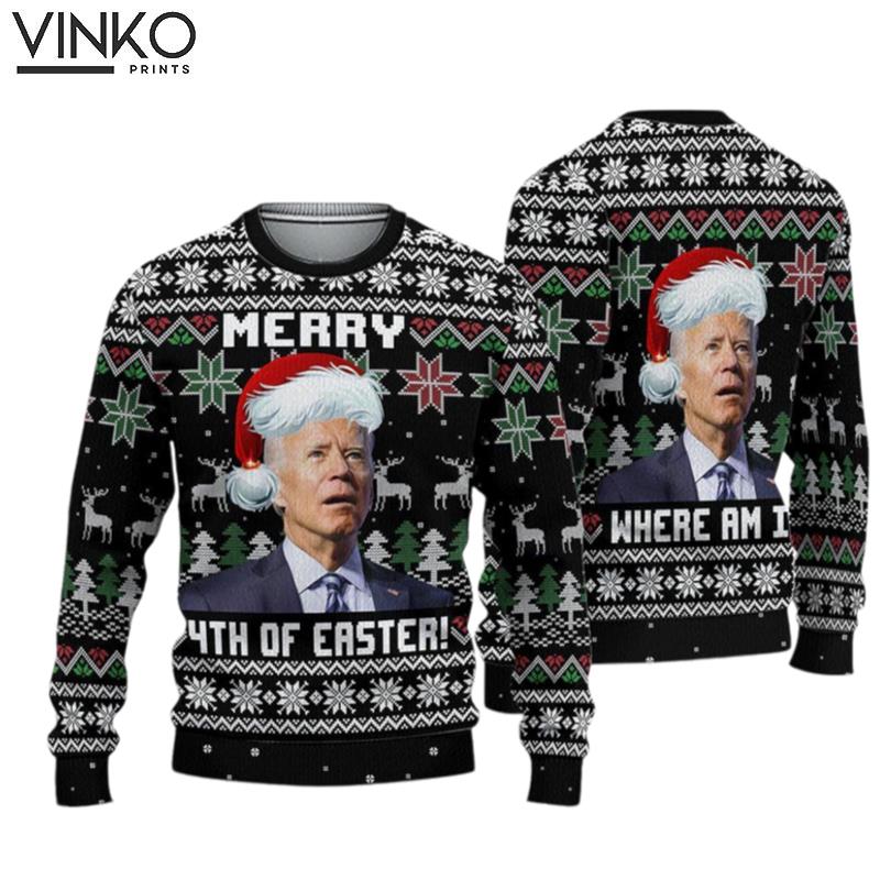 Biden President Santa 3D All Over Printed Merry 4th Of Easter Ugly Christmas Sweater