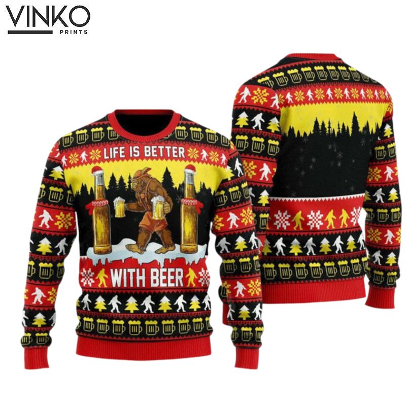 Bigfoot Christmas Is Better With Beer Ugly Christmas Sweater