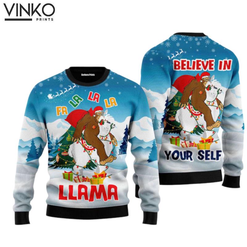 Bigfoot Riding Llama Gift For Chrismas Ugly Christmas Sweater