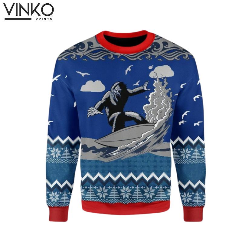 Bigfoot Surfing Ugly Christmas Sweater