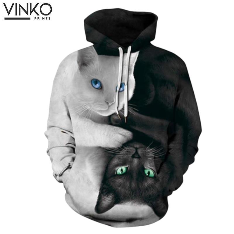 Black Catwhite Cat Hoodie