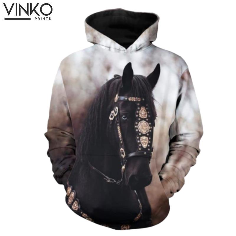 Black Horse And Pered Custom Graphic Hoodie