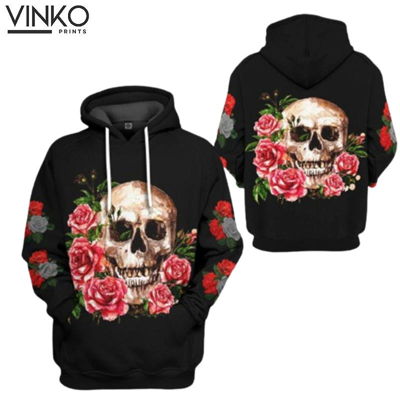 Black Rose Flower Skull Hoodie