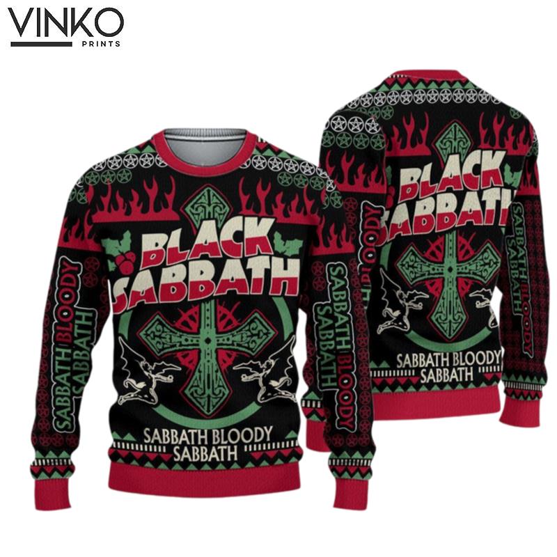 Black Sabbath Band 3D Xmas Christmas Party Gif Ugly Christmas Sweater