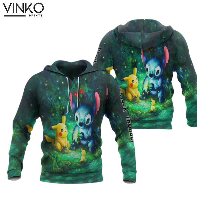 Black Thunder Magic Crystals Stitch Pikachu Stitch Lilo Pokemon Hoodie