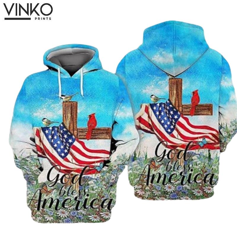 Blue God Bless American Flag Hoodie