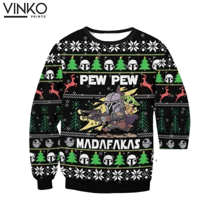 Boba Fett Baby Yoda Pew Pew Madafakas Ugly Christmas Sweater