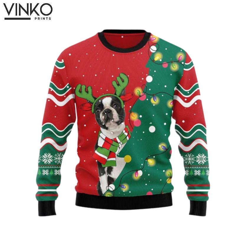 Boston Terrier Christmas Tree Pet Lover Ugly Christmas Sweater