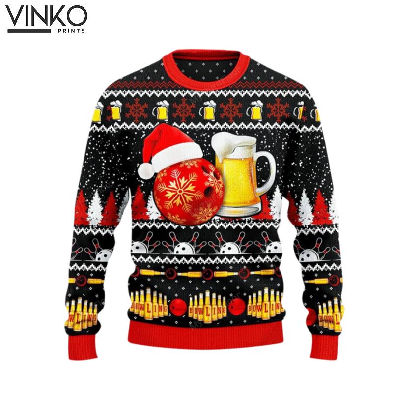 Bowling And Beer Lovers Gift All Over Print Ugly Christmas Sweater