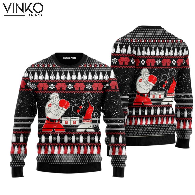 Boxing Santa And Krampus Ugly Christmas Sweater