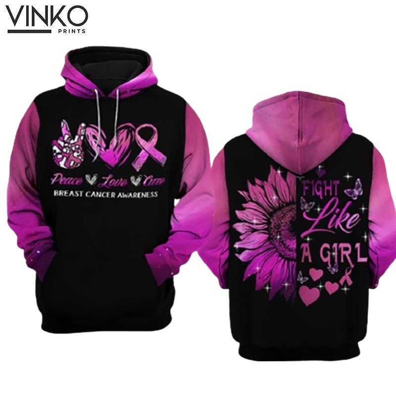 Breast Cancer Awareness Peace Love Cure Hoodie