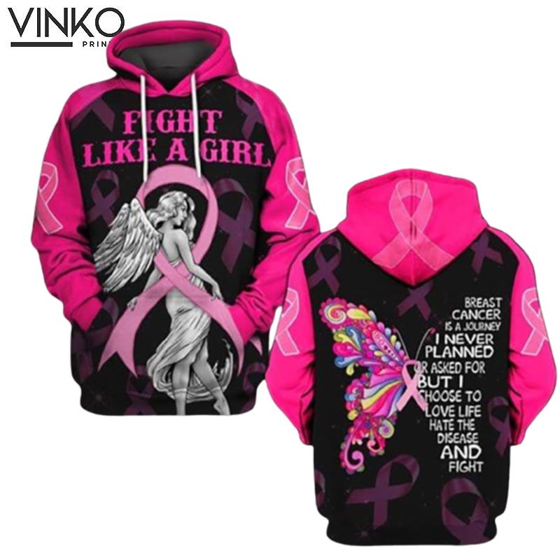 Breast Cancer Fight Like A Girl Butterfly Hoodie