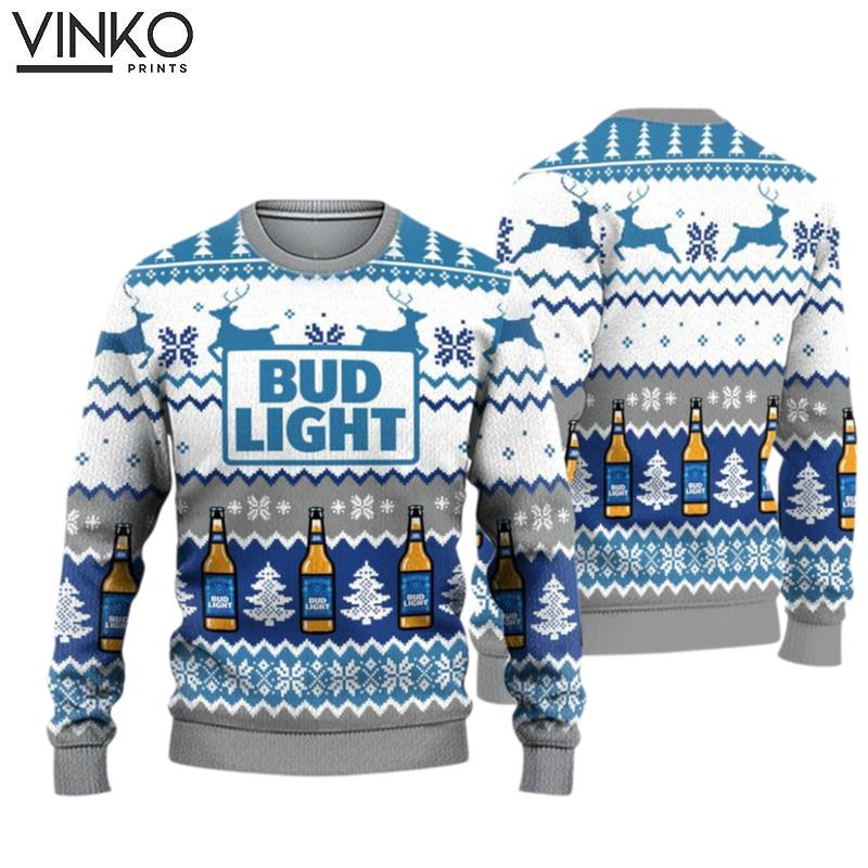 Bud Light Beer Over Print Ugly Christmas Sweater