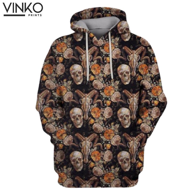 Bull Human Skull Roses Hoodie