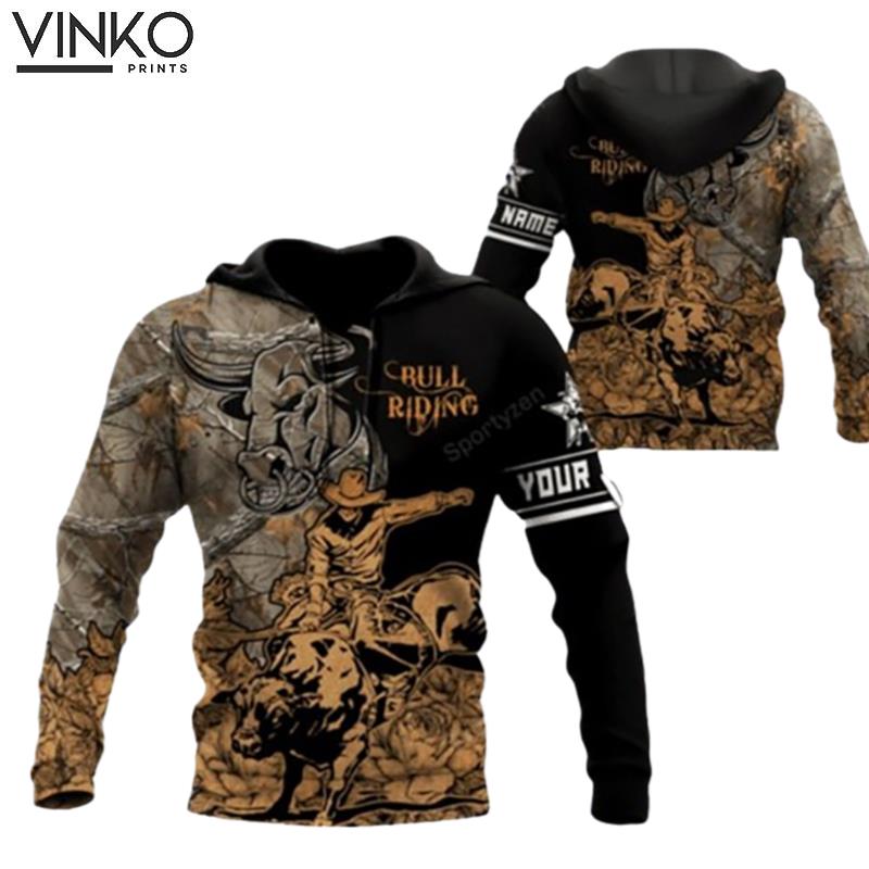 Bull Riding Rodeo Camo Custom Name Hoodie