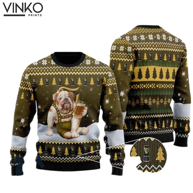 Bulldog Drink Guinness Beer Ugly Christmas Sweater